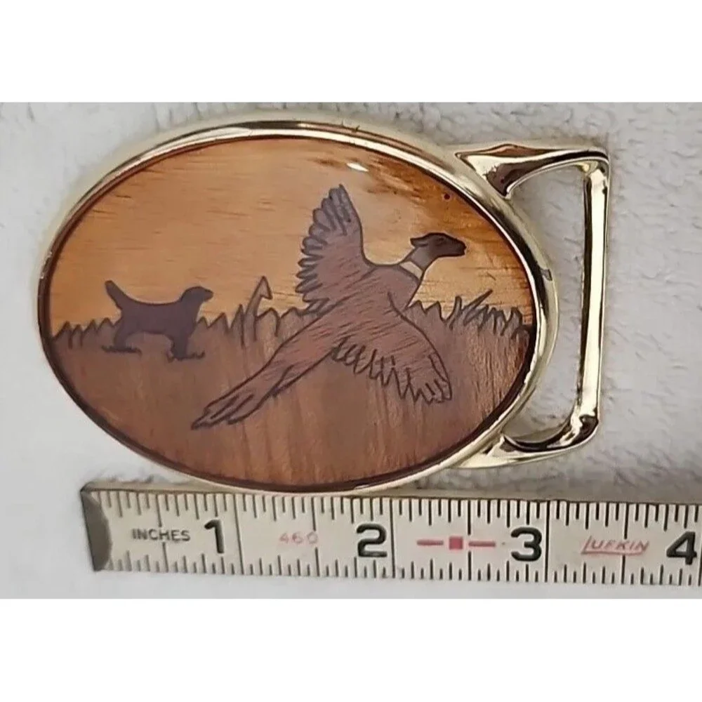 Buckle Cowboy Brass Belt by Von West Hunting Dog & Pheasant New In Box Vintage